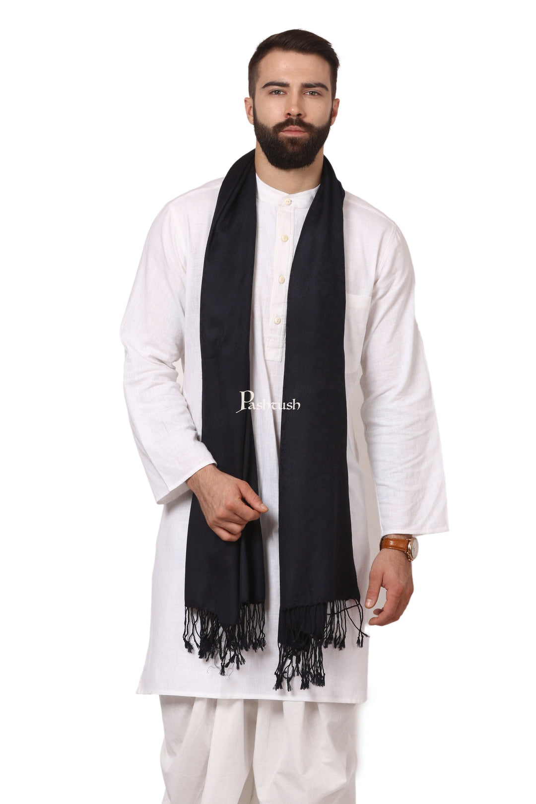 Pashtush India Gift Pack Pashutsh His and Her Set of Mens Stole and Womens Shawl, with Premium Gift Box, Rich Black and Red