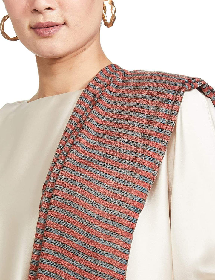 Pashtush India 70x200 Pashutsh Womens Extra Fine Wool, Striped Woven Scarf, Multicolored
