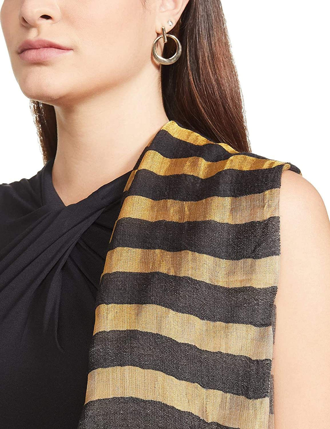 Pashtush India 70x200 Pashutsh Womens Twilight Striped Scarf, With Shimmery Metallic Zari Thread Weave