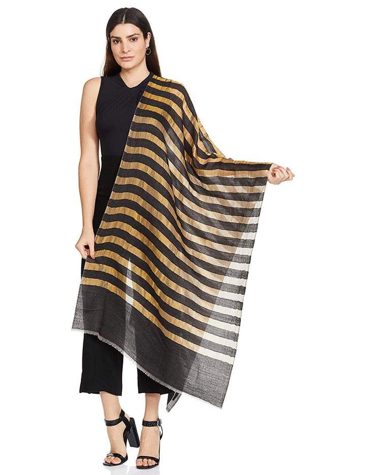 Pashtush India 70x200 Pashutsh Womens Twilight Striped Scarf, With Shimmery Metallic Zari Thread Weave