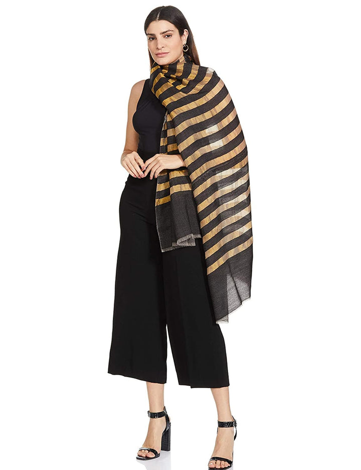 Pashtush India 70x200 Pashutsh Womens Twilight Striped Scarf, With Shimmery Metallic Zari Thread Weave
