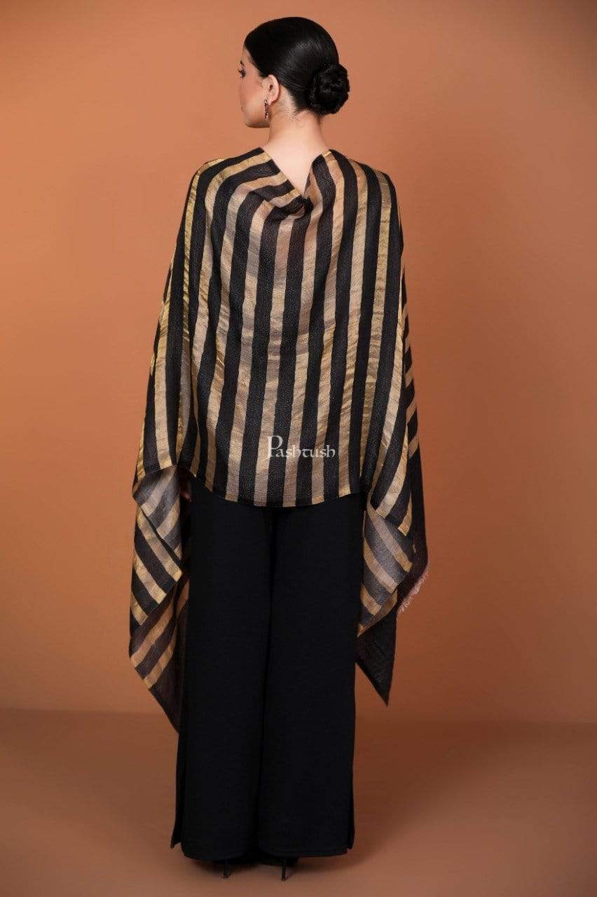 Pashtush India 70x200 Pashutsh Womens Twilight Striped Scarf, With Shimmery Metallic Zari Thread Weave