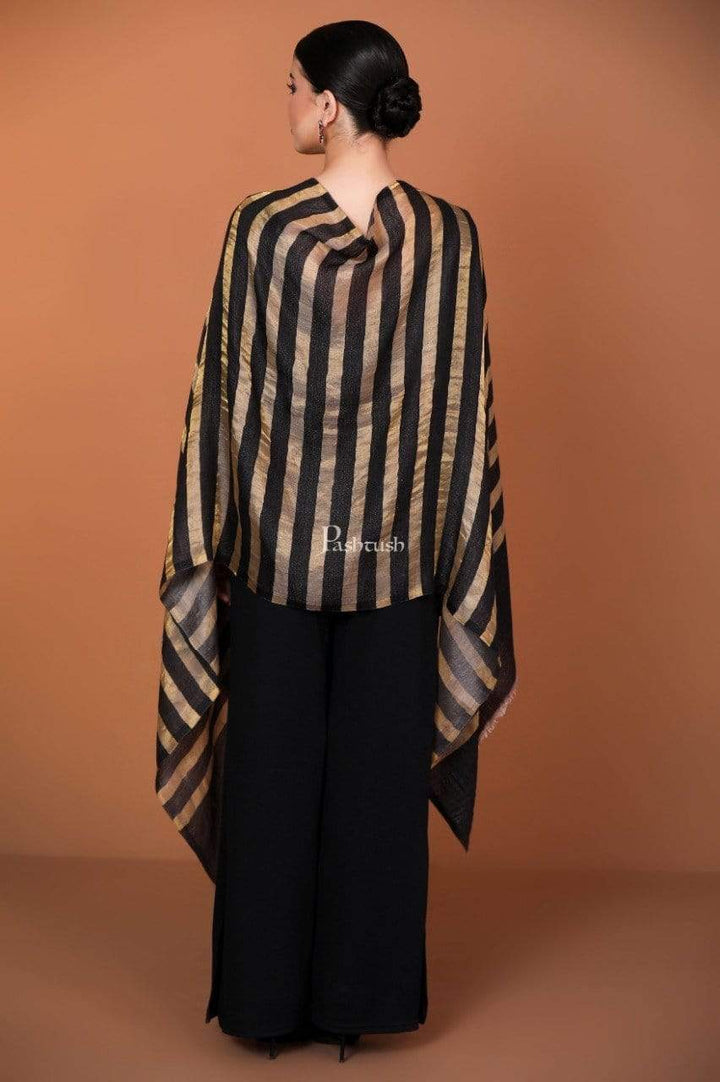 Pashtush India 70x200 Pashutsh Womens Twilight Striped Scarf, With Shimmery Metallic Zari Thread Weave