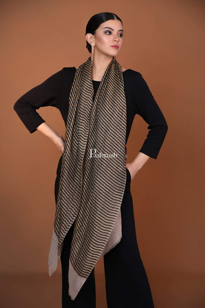 Pashtush Shawl Store Stole Pashutsh Womens Twilight Striped Scarf, With Shimmery Zari Thread Weave