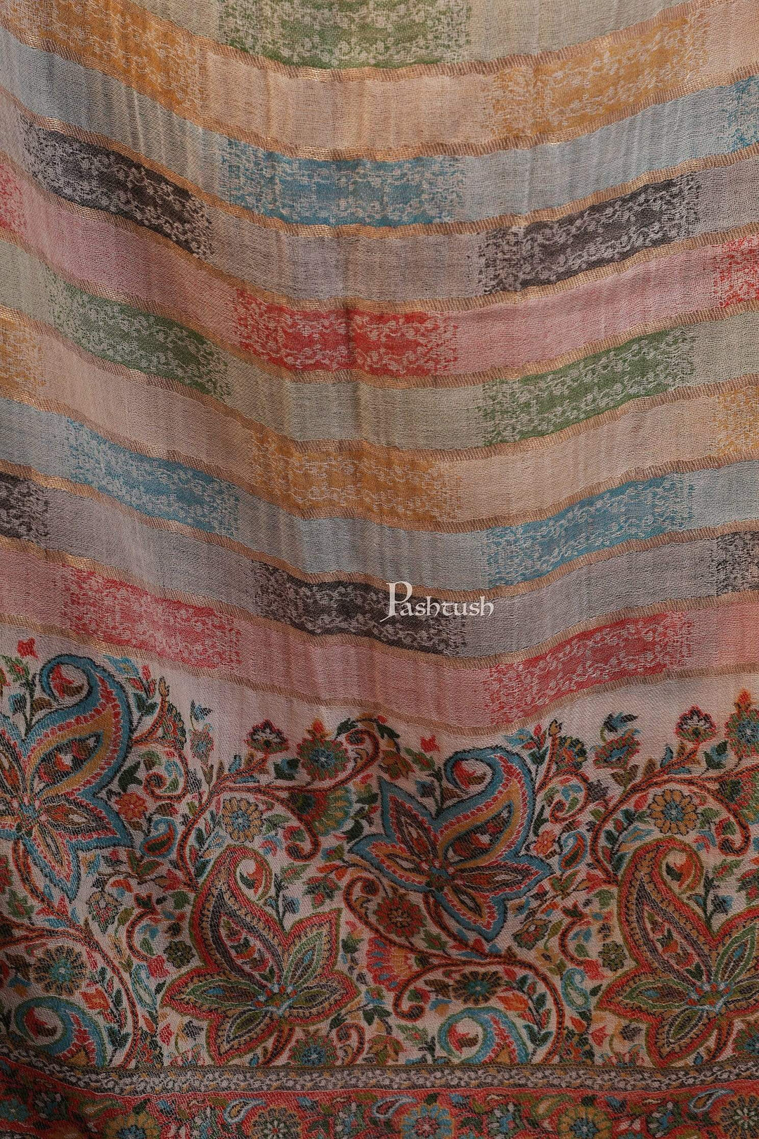 Pashtush India 70x200 Pashutsh Womens Twilight Striped Scarf, With Shimmery Zari Thread Weave