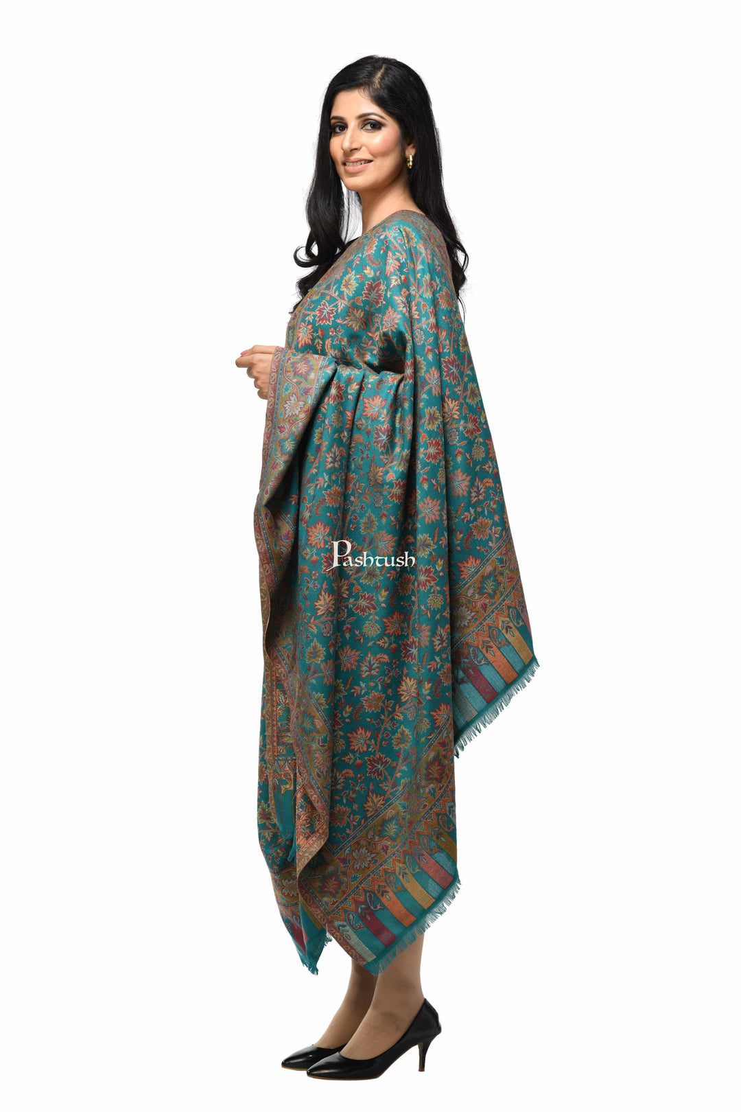 Pashwool Womens Shawls Pashwool Womens Ethnic Design Shawl, Light Weight, Soft And Warm, Arabic Sea