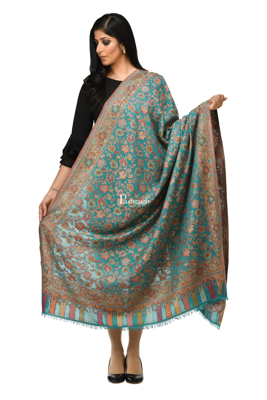 Pashwool Womens Shawls Pashwool Womens Ethnic Design Shawl, Light Weight, Soft And Warm, Arabic Sea