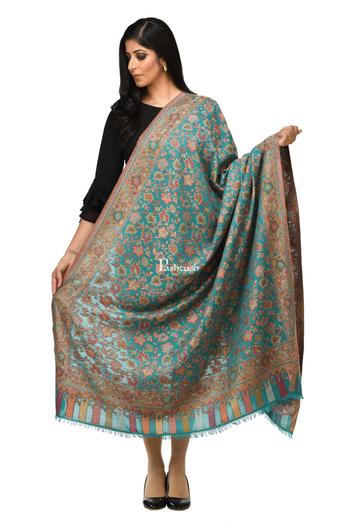 Pashwool Womens Shawls Pashwool Womens Ethnic Design Shawl, Light Weight, Soft And Warm, Arabic Sea