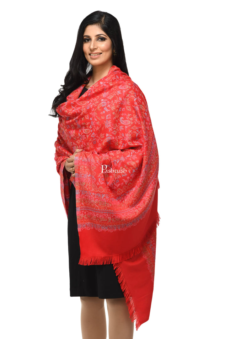 Pashwool Womens Shawls Pashwool Womens Ethnic Design Shawl, Light Weight, Soft And Warm Fuschia