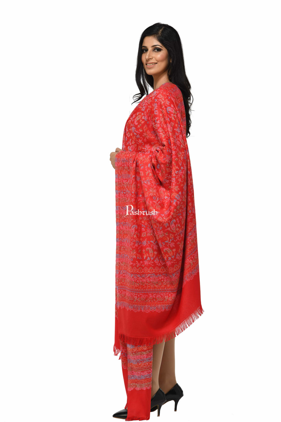 Pashwool Womens Shawls Pashwool Womens Ethnic Design Shawl, Light Weight, Soft And Warm Fuschia