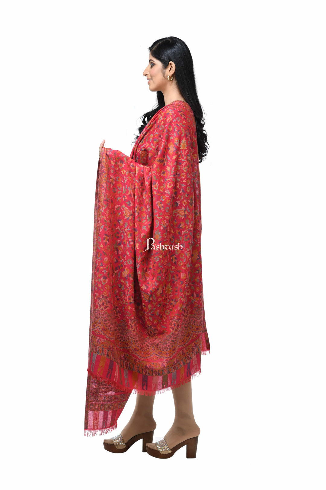 Pashwool Womens Shawls Pashwool Womens Ethnic Design Shawl, Light Weight, Soft And Warm, Pink