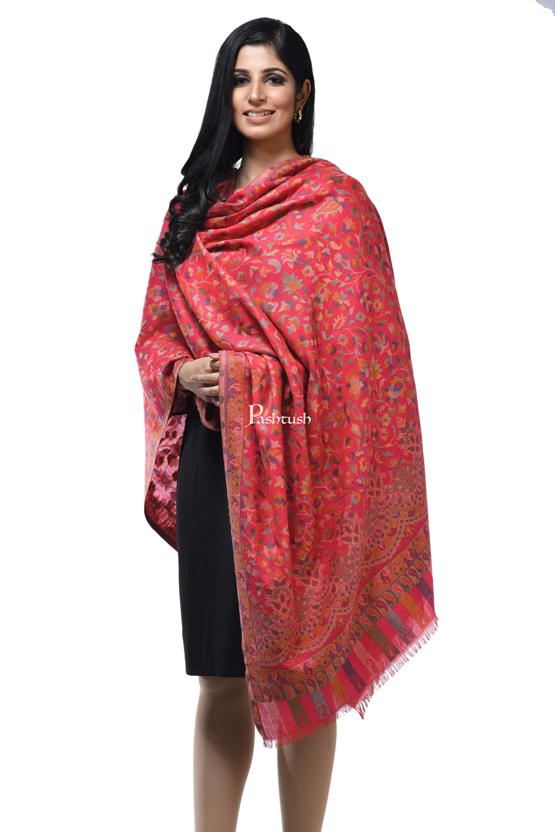 Pashwool Womens Shawls Pashwool Womens Ethnic Design Shawl, Light Weight, Soft And Warm, Pink