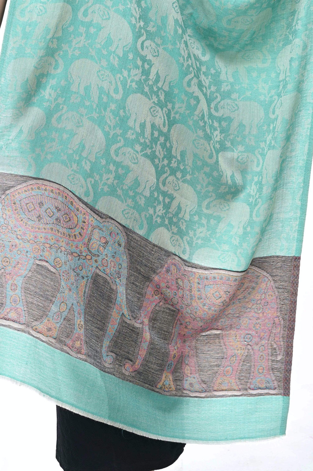 Pashwool 70x200 Pashwool Womens Fine Wool Stole, With Chanting Elephant Design