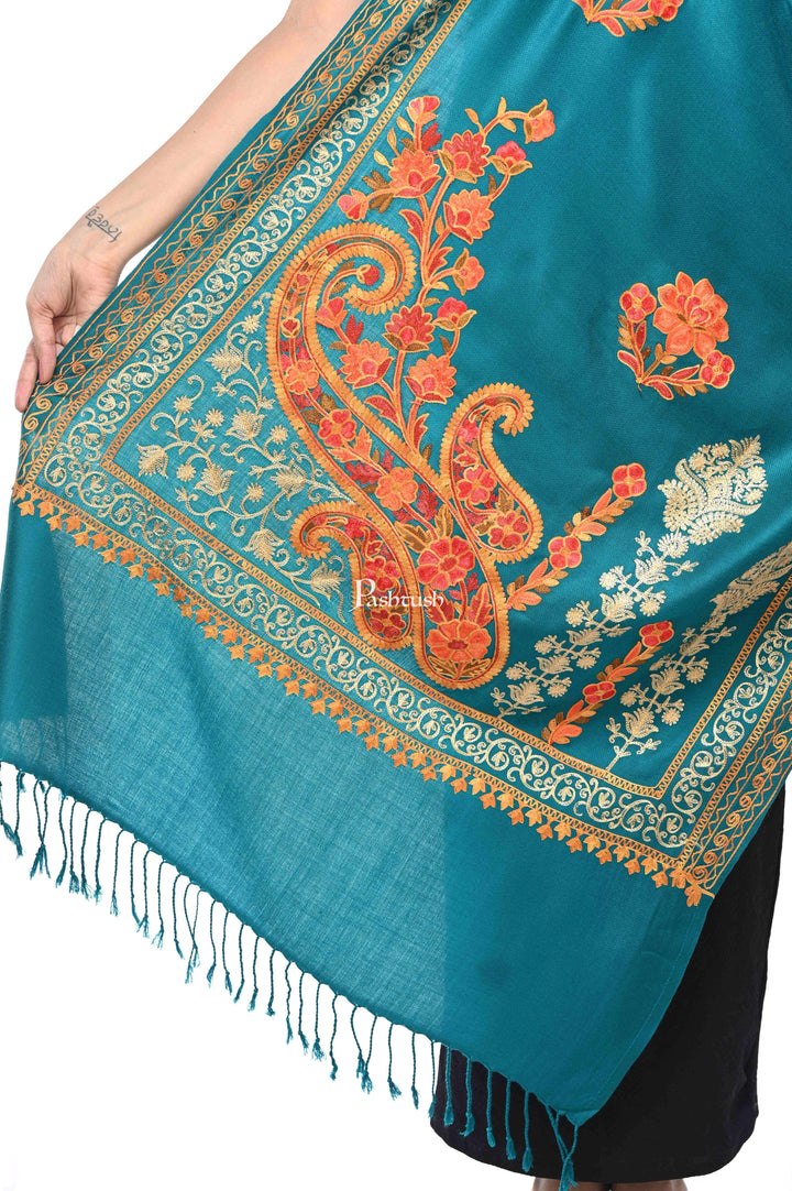 Pashwool Womens Stoles and Scarves Scarf Pashwool, Womens Kashmiri Aari Embroidery Stole, Soft Bamboo