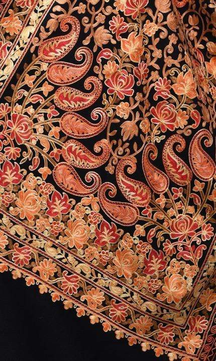 Pashwool 70x200 Pashwool, Womens Kashmiri Embroidery Stole, Soft and Warm, Woollen Black Stole