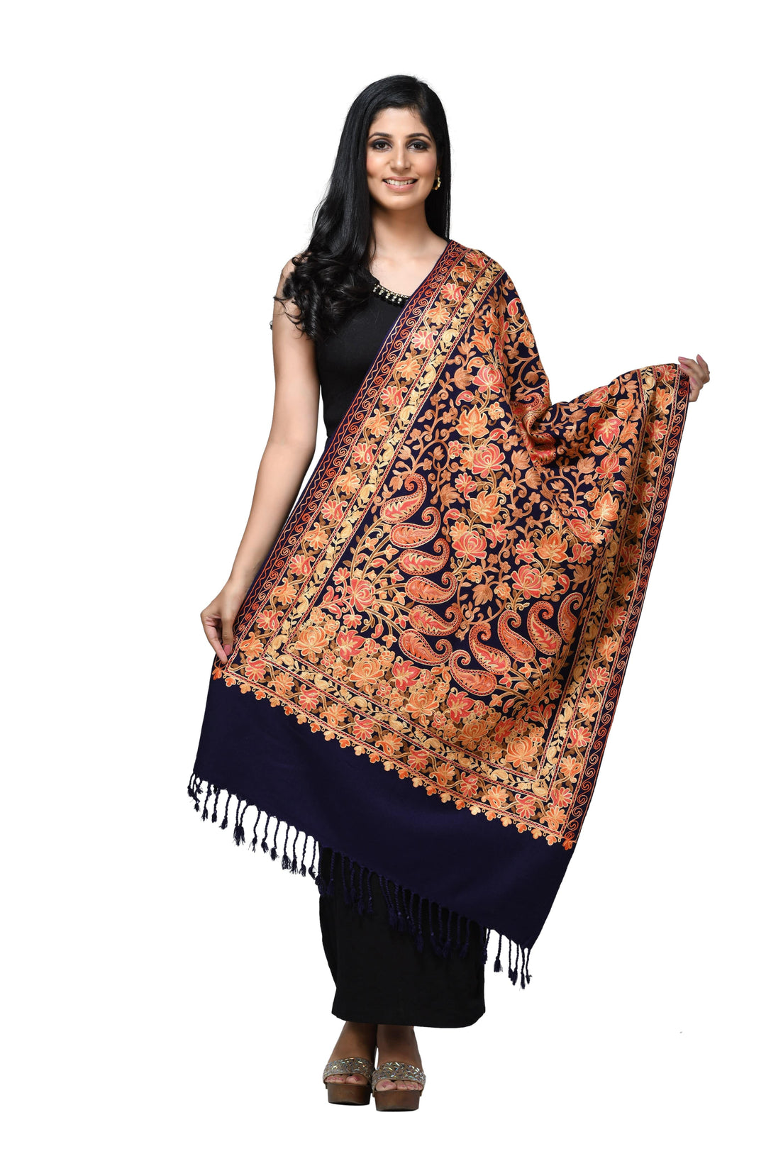 Pashwool Womens Stoles and Scarves Scarf Pashwool Womens Kashmiri Embroidery Stole, Soft And Warm, Woollen Stole Blue