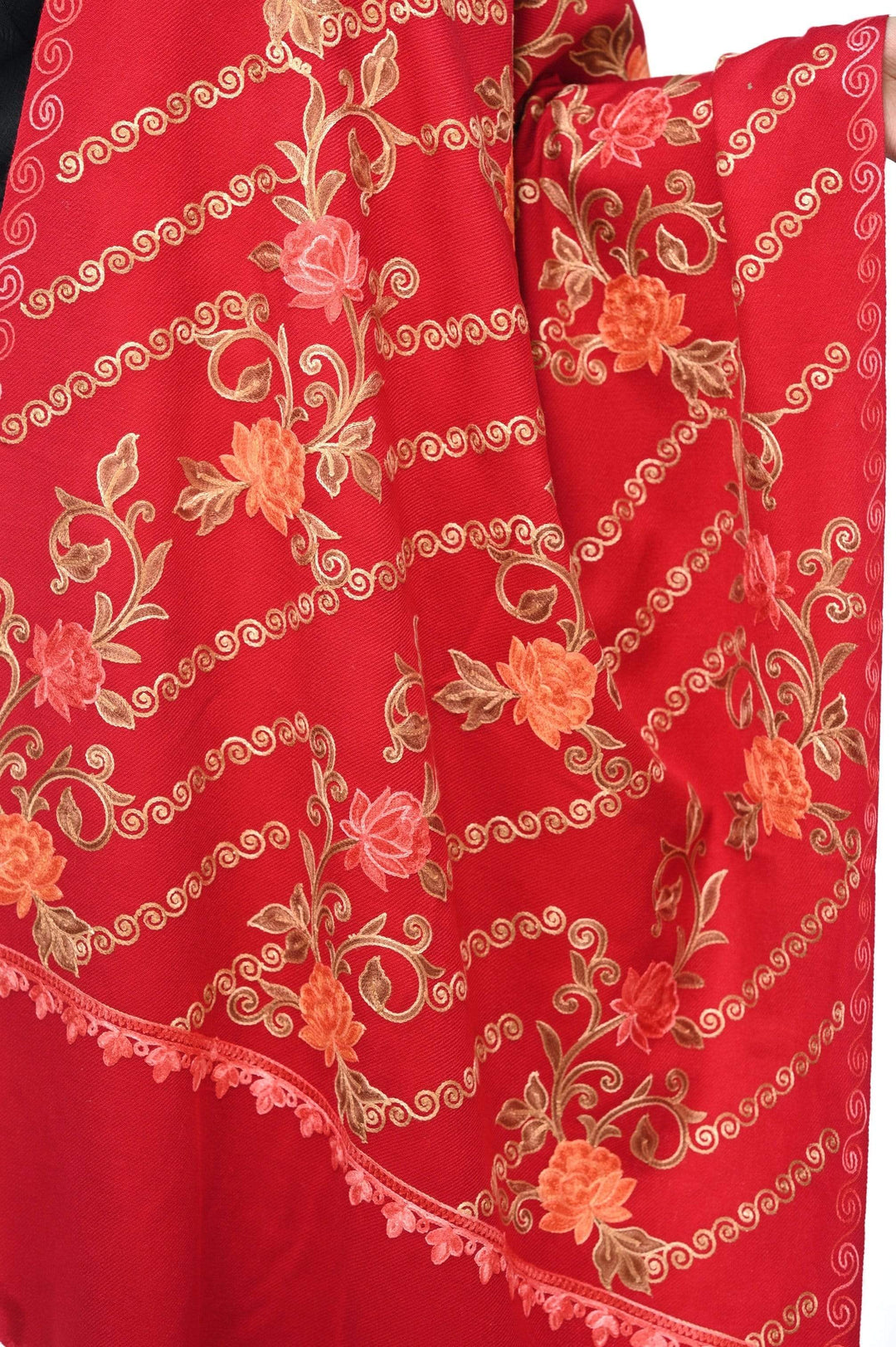 Pashwool 70x200 Pashwool Womens Kashmiri Embroidery Stole, Soft and Warm, Woollen Stole, Maroon