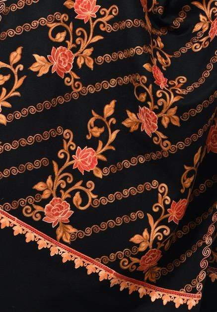 Pashwool 70x200 Pashwool Womens Kashmiri Embroidery Stole, Soft, Woollen Stole, Black