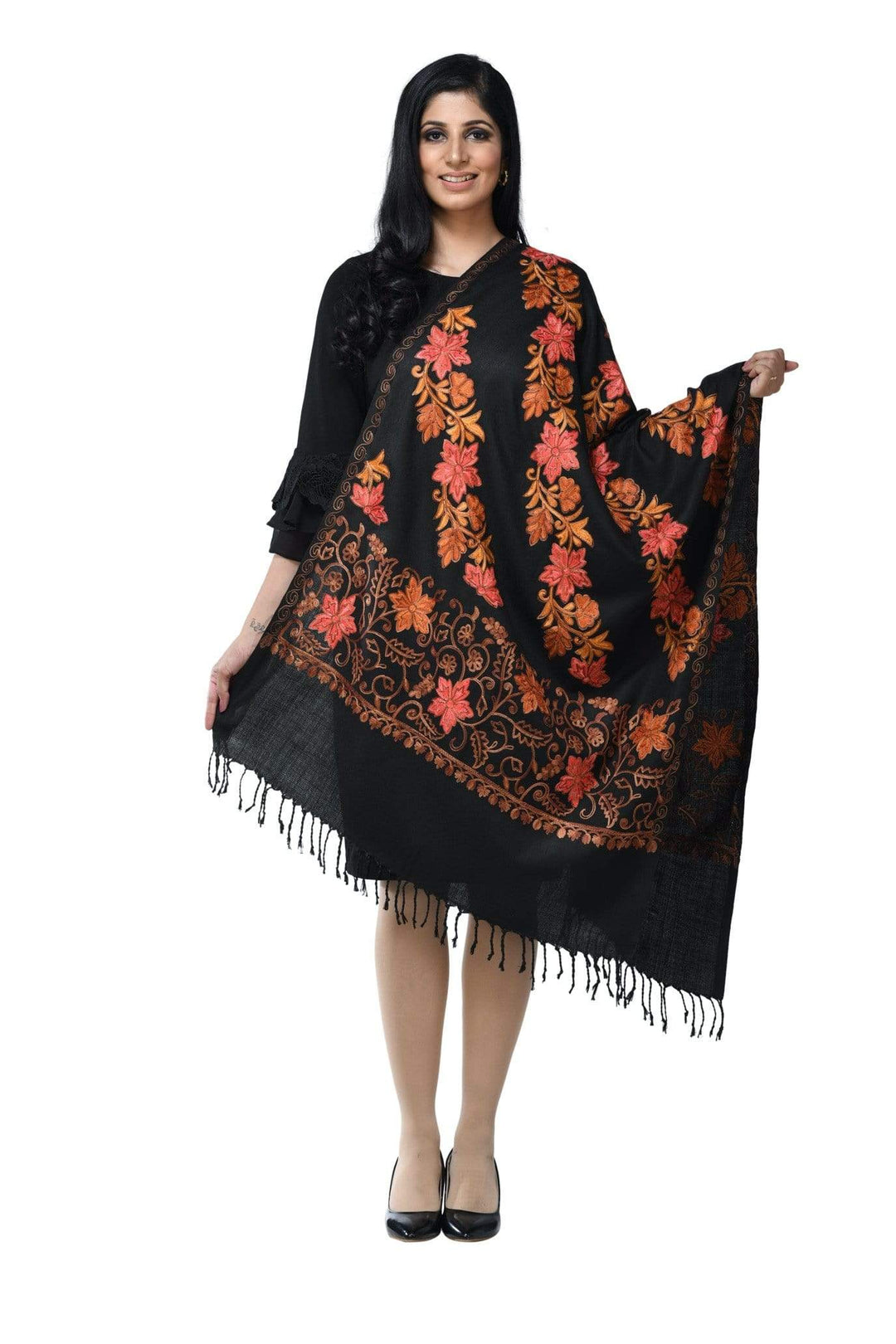 Pashwool 70x200 Pashwool Womens Kashmiri Embroidery Woollen Stole, Soft and Warm