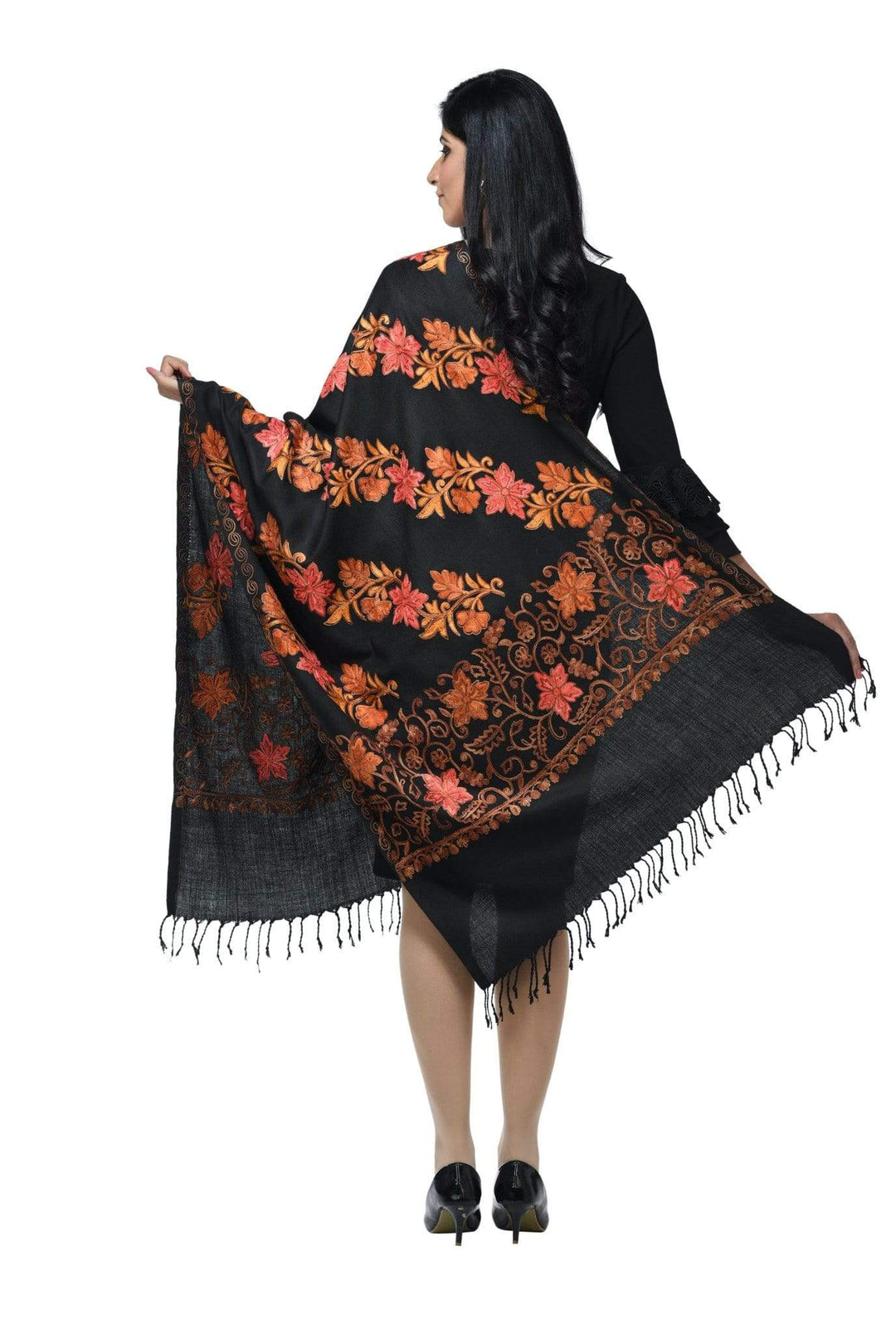 Pashwool 70x200 Pashwool Womens Kashmiri Embroidery Woollen Stole, Soft and Warm