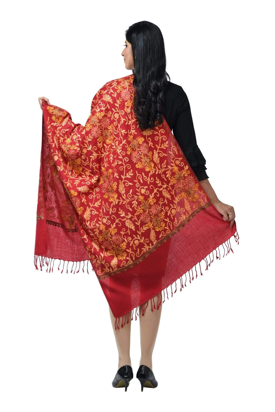 Pashwool 70x200 Pashwool Womens Kashmiri Embroidery Woollen Stole, Soft and Warm, Maroon