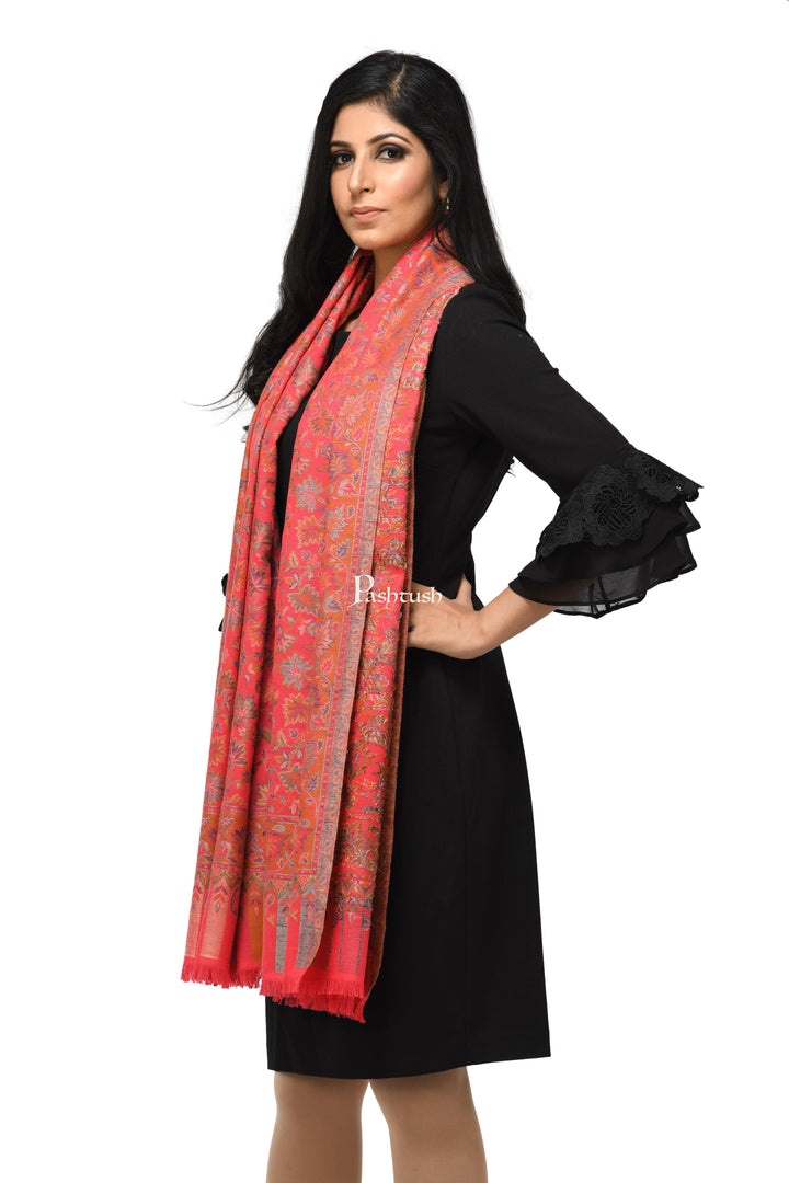 Pashwool Womens Shawls Pashwool Womens Woollen Ethnic Design Shawl, Soft And Warm, Light Weight, Pink