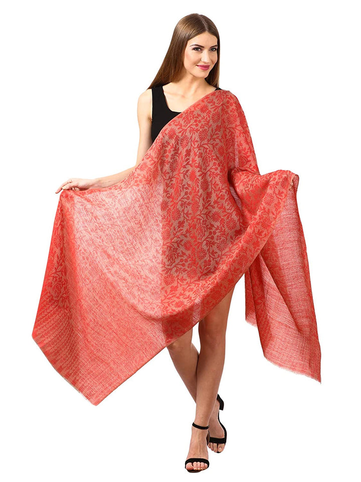 Pashtush India Stole Women's Silk-Pashmina Reversible Floral Scarf, Soft and Warm, Scarlet Red