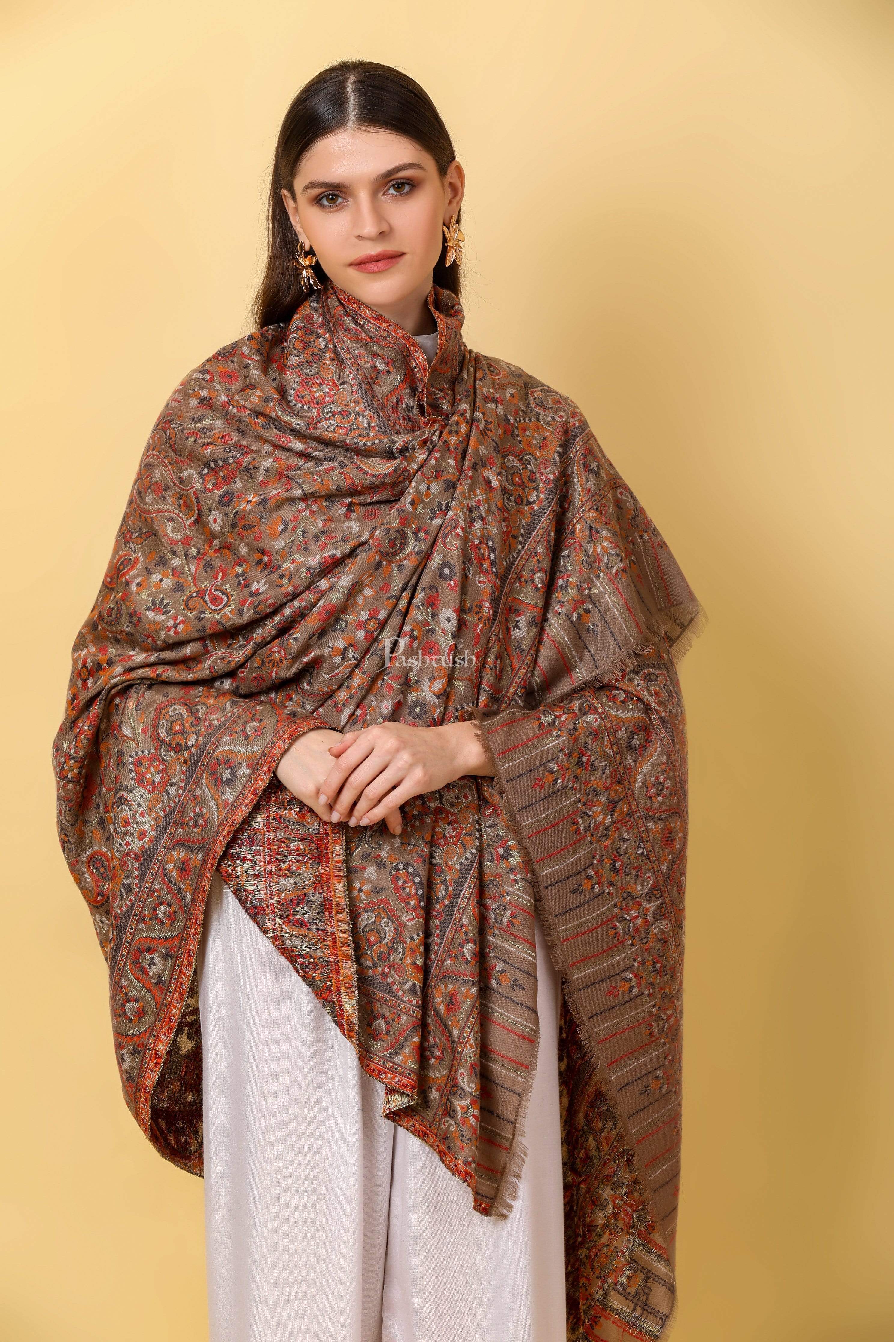 Pashtush Womens Ethnic Shawl, Faux Pashmina, Soft And Warm, Sahara