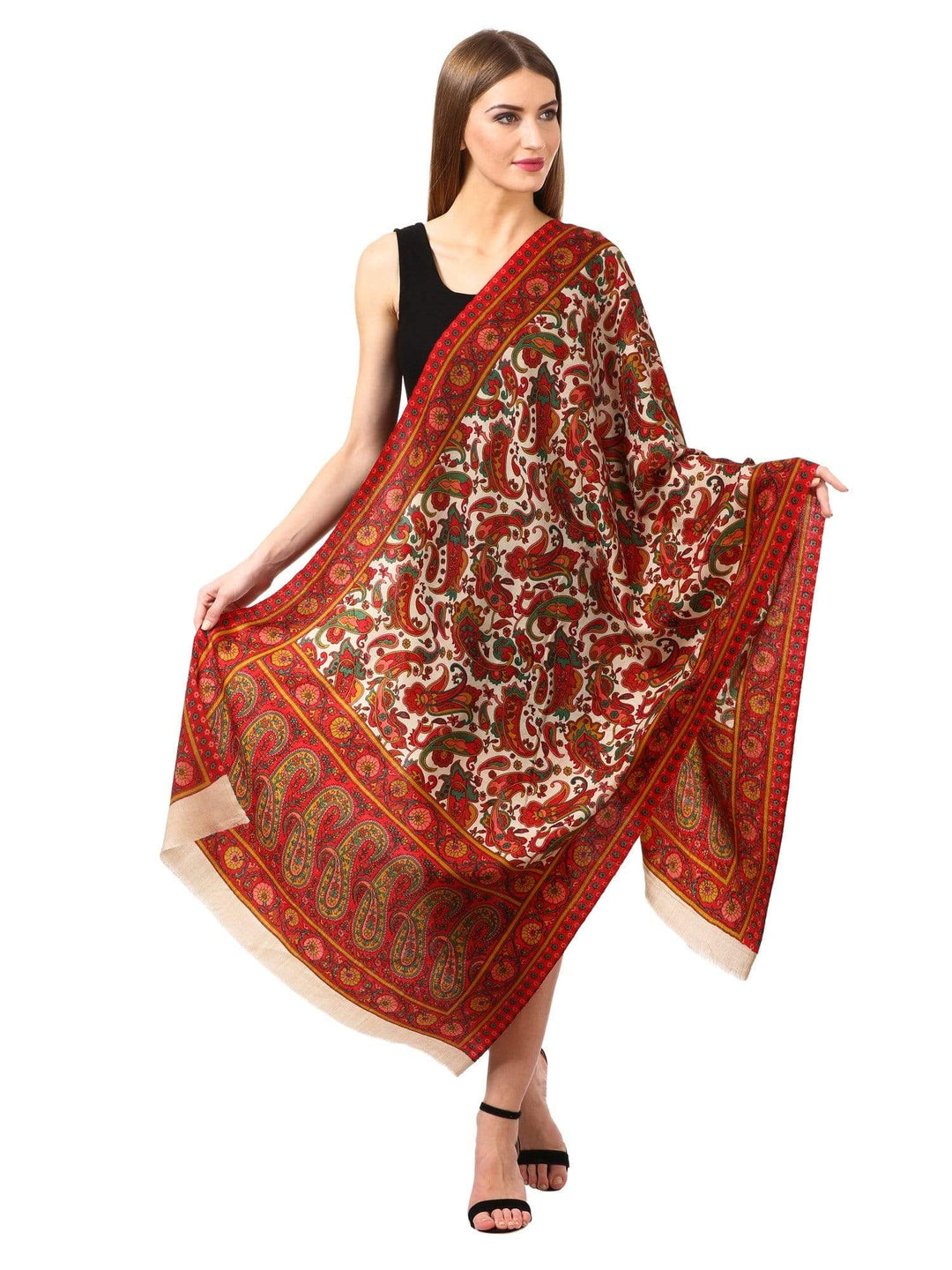 Pashtush Womens Fine Wool  Blended Printed Stole Scarf Multi Coloured