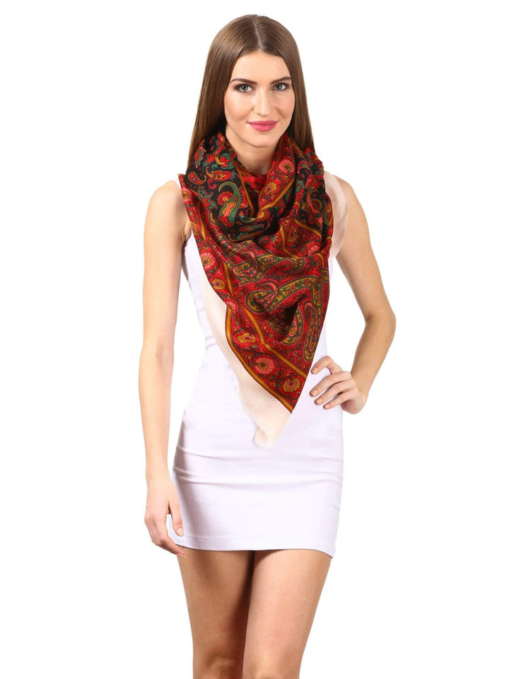 Pashtush India 70x200 Womens Fine Wool Pashmina Blended Printed Stole Scarf Black