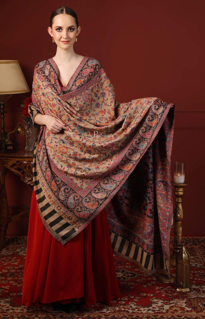 Pashtush India 100x200 Womens Kaani Shawl, Faux Pashmina, Soft and Warm, Beige