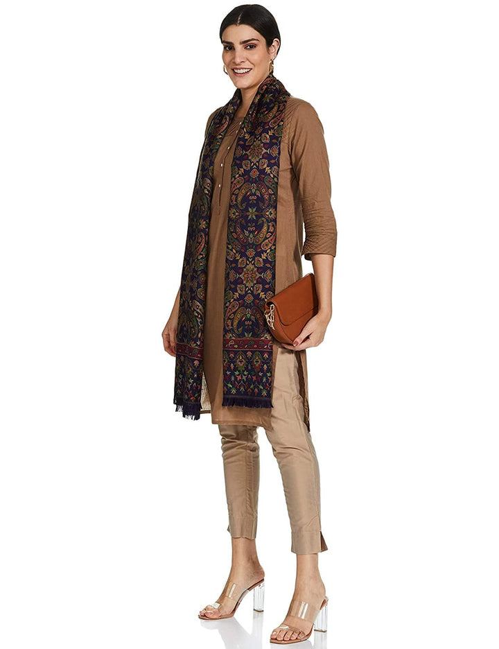 Pashtush India 100x200 Womens Kaani Shawl, Faux Pashmina, Soft and Warm, Navy Blue