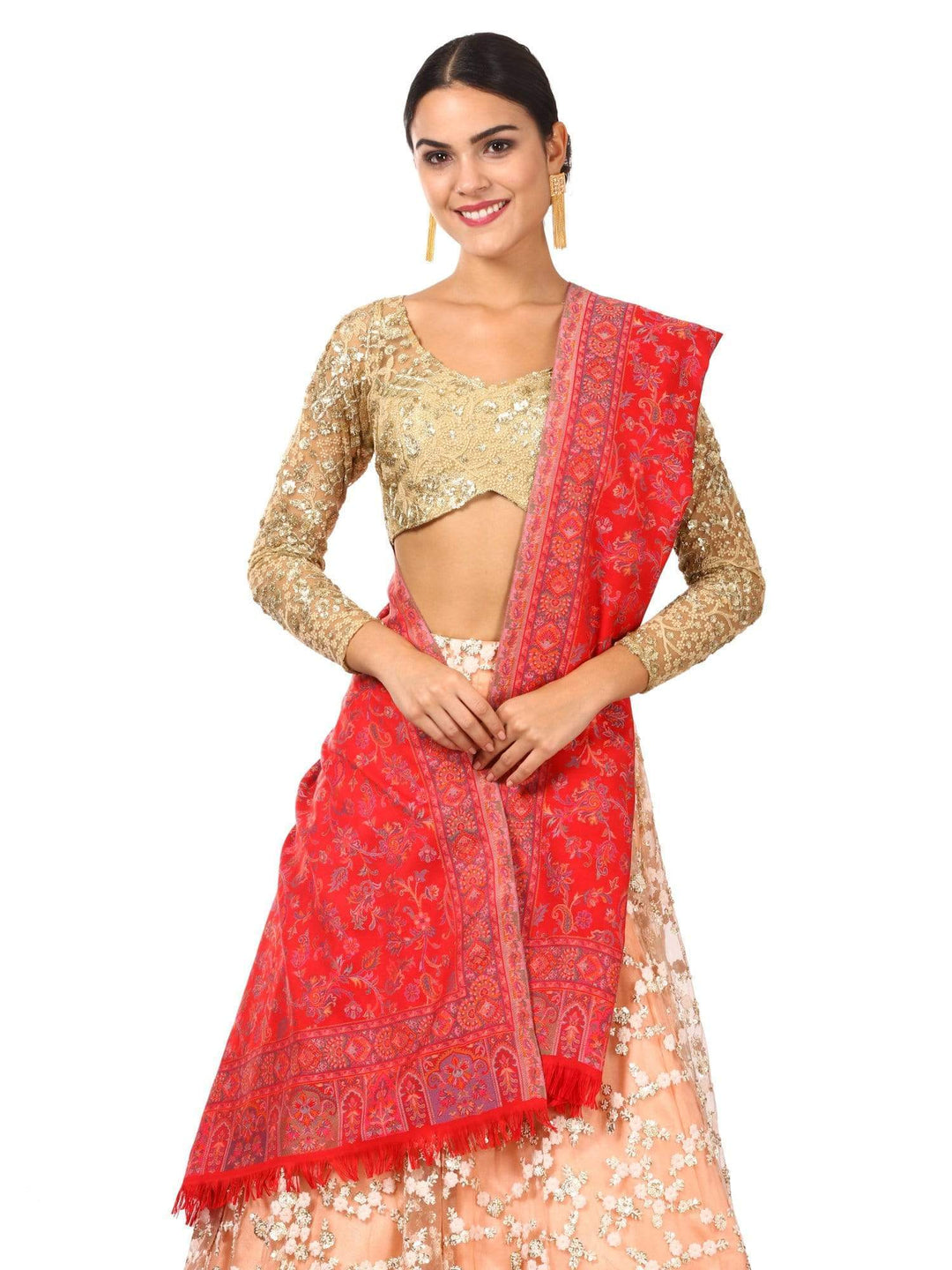 Pashtush India 100x200 Womens Kaani Shawl, Faux Pashmina, Soft and Warm (Red)