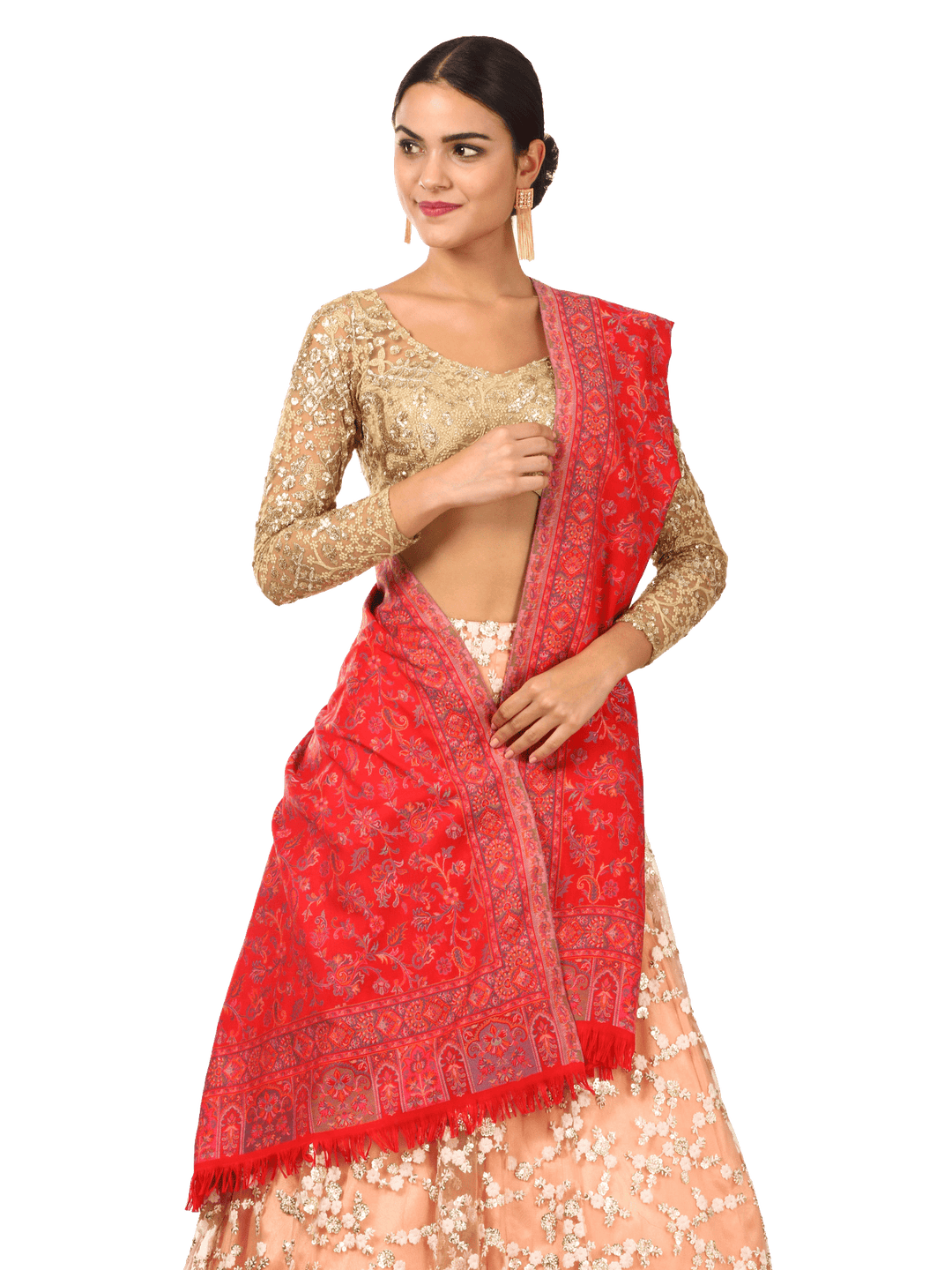 Pashtush India 100x200 Womens Kaani Shawl, Faux Pashmina, Soft and Warm (Red)