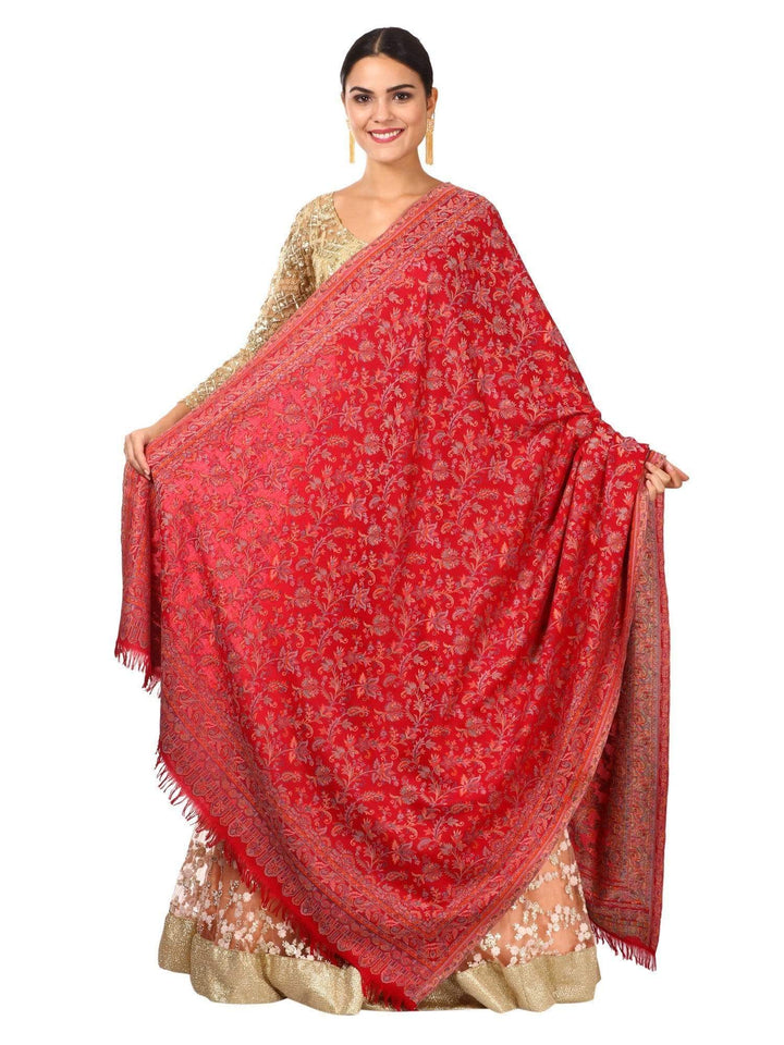 Pashtush India 100x200 Womens Kaani Shawl, Faux Pashmina, Soft and Warm (Red)