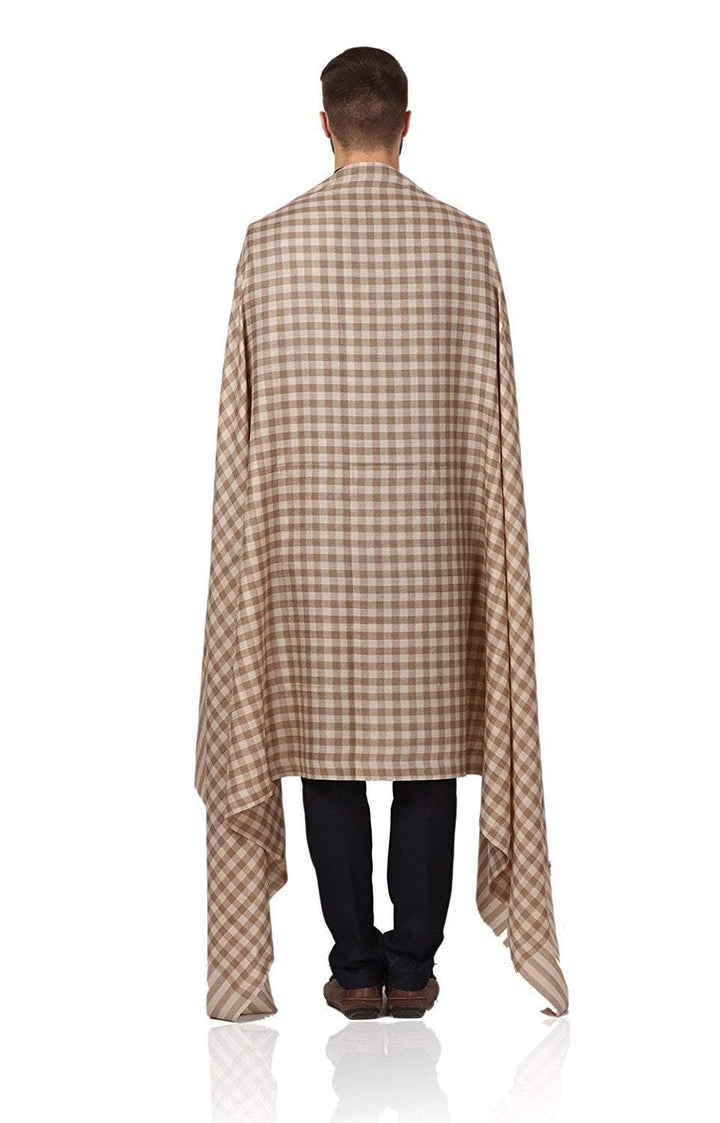 Pashtush Store Pashtush Mens Woven Check Design Shawl, Australian Merino Wool Light Weight, Soft Handfeel