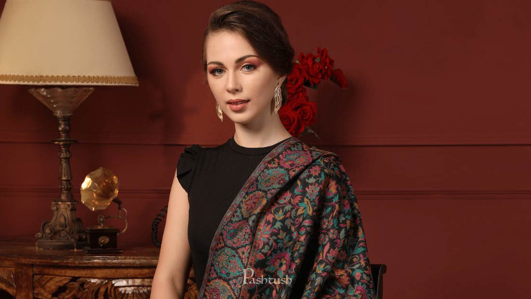 Pashtush Womens Fine Soft Bamboo Stole, Shikaardar Print Design