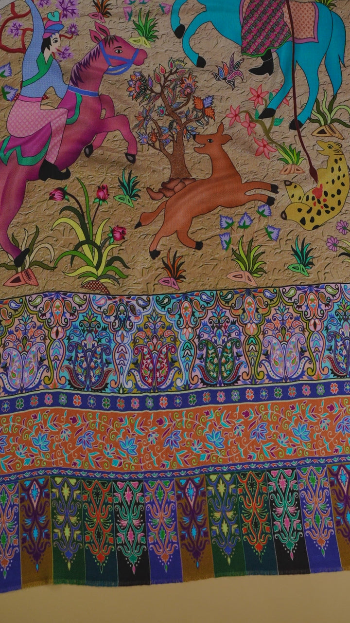 Pashtush Womens Fine Soft Bamboo Stole, Shikaardar Print Design