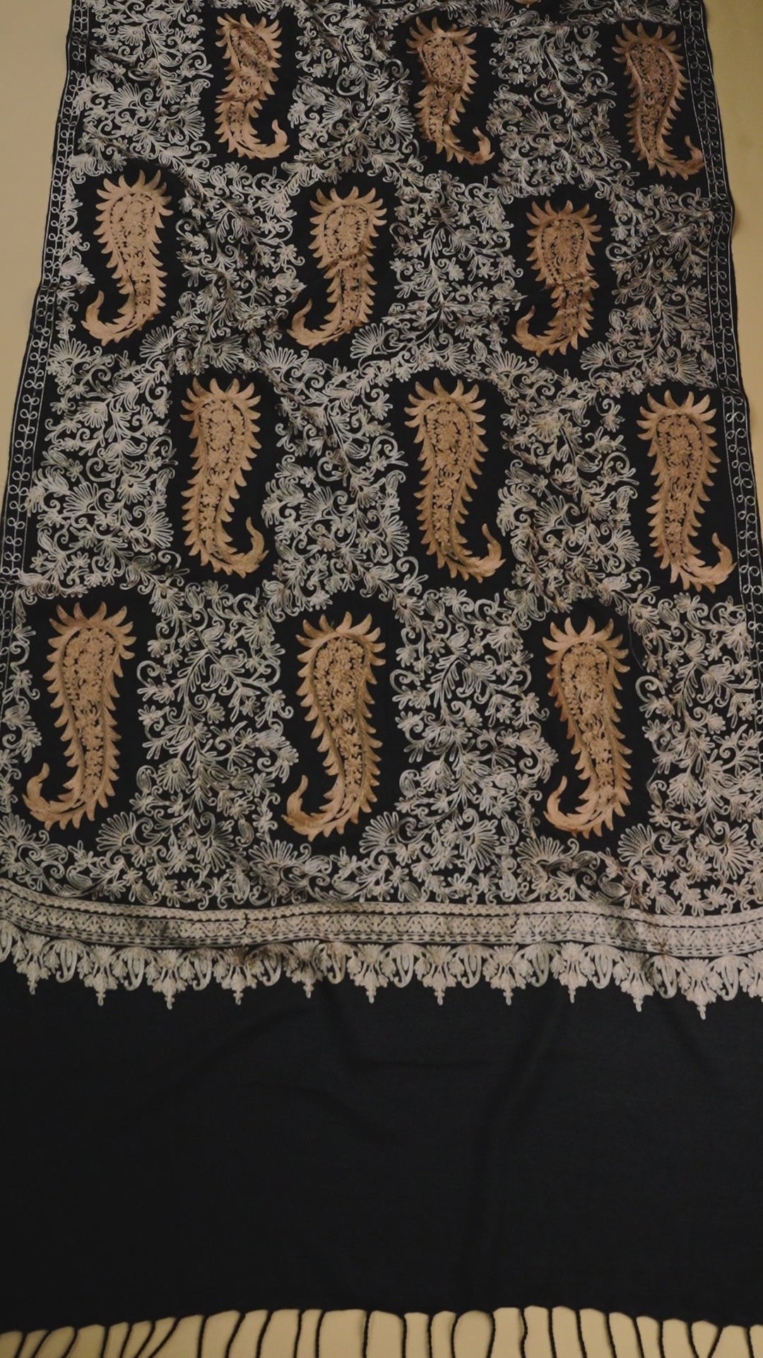 Pashtush Womens Fine Wool, Silky Nalki Embroidery Needlework Stole, Black