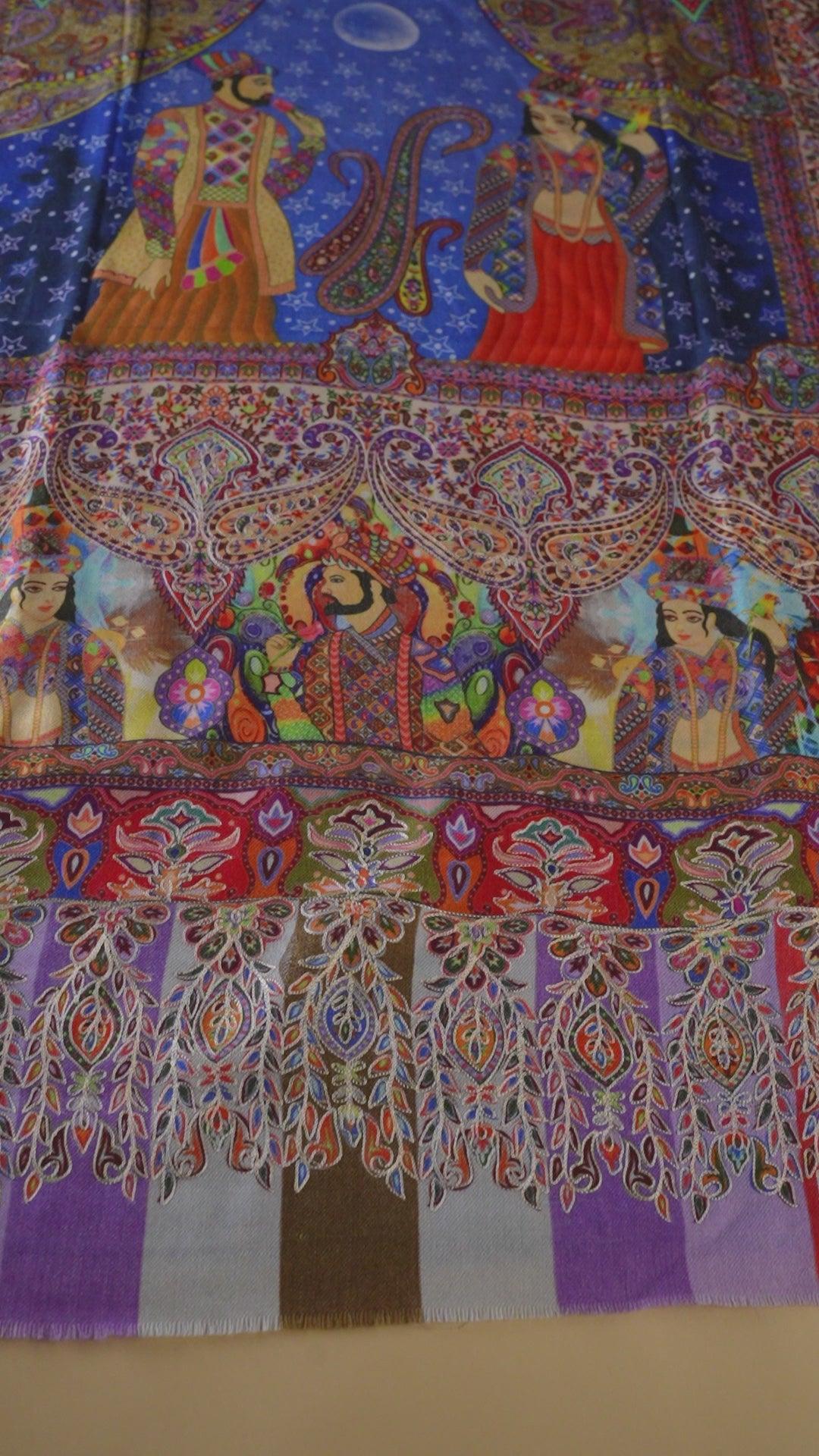 Pashtush Womens Pure Wool Moon Shawl, Love Story, Hand Embroidery Kalamkari, Woolmark