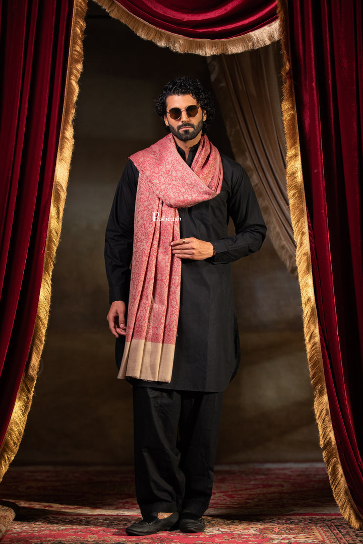 Pashtush Mens Extra Fine Wool Shawl, Paisley Weave Design, Maroon
