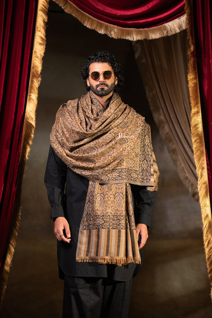 Pashtush Mens 100% Pure Wool With Woolmark Certificate Shawl,  Design, Brown