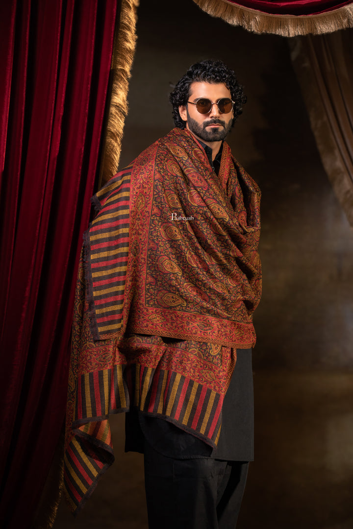 Pashtush Mens 100% Pure Wool With Woolmark Certificate Shawl, Paisley Design, Espresso Brown