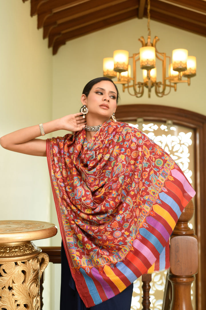 Pashtush His and Her Gift Set of Extra Fine Wool Shawls, Beige and Multicolour, Packaged in Keepsake Wooden Chester Gift Box