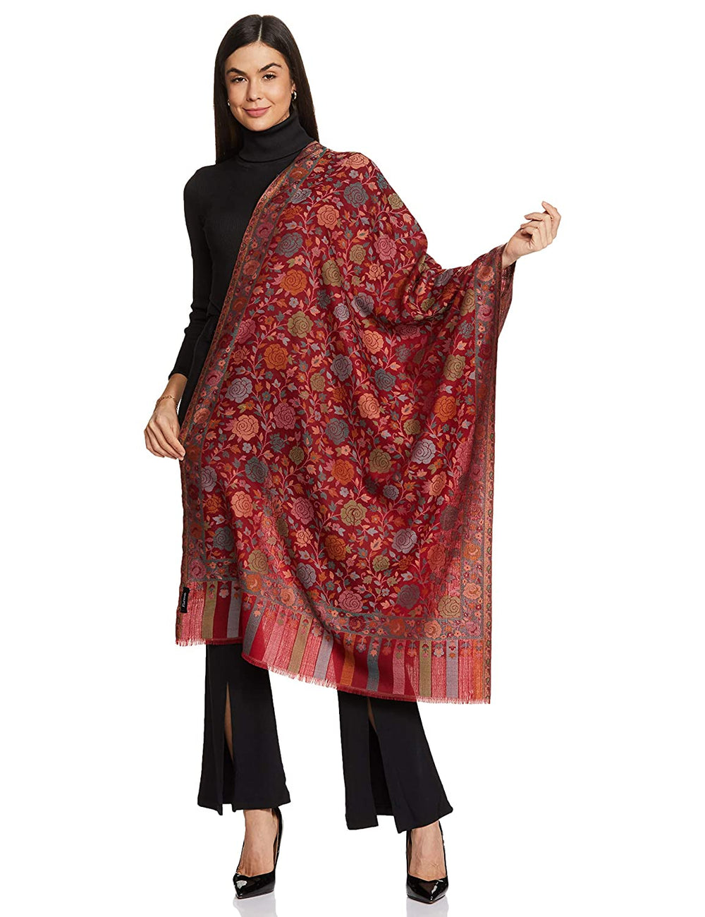Pashtush India 70x200 Pashtush Women's Kaani Design, Soft Bamboo Scarf, Casual Stoles, Gulaabdar Red