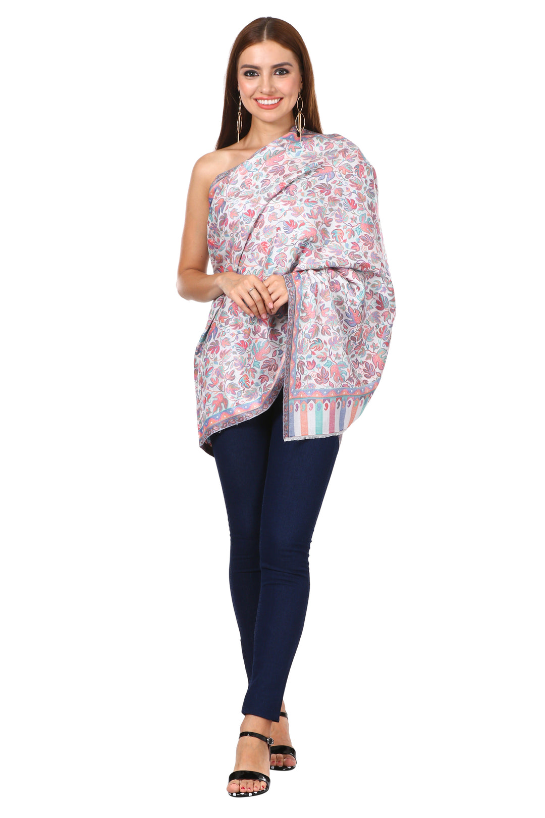 Pashtush Women's Chinar Kaani Design, Soft Bamboo Scarf, Casual Shawls, Stoles, Wraps (soft Bamboo) White