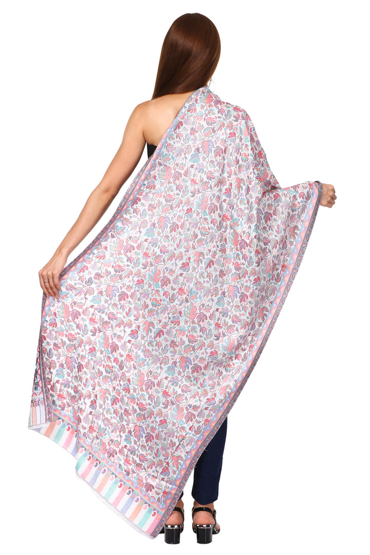 Pashtush Women's Chinar Kaani Design, Soft Bamboo Scarf, Casual Shawls, Stoles, Wraps (soft Bamboo) White
