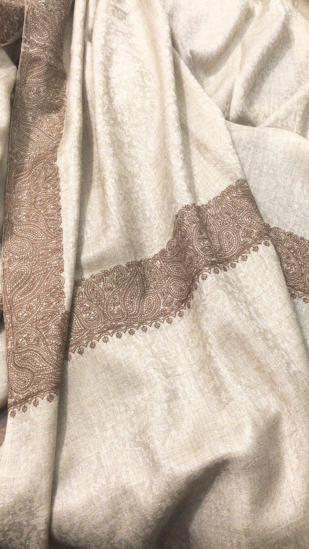 Pashtush India shawl Pashtush Mens Kashmiri Embroidery Tone on Tone Double border Shawl Medium size 48x95 inches