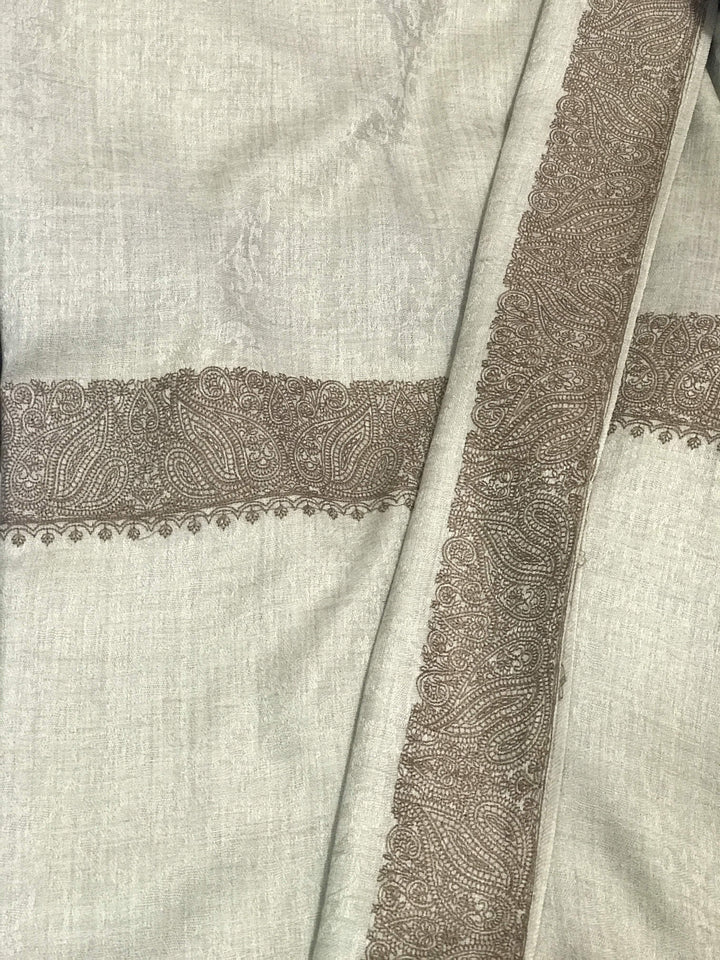Pashtush India shawl Pashtush Mens Kashmiri Embroidery Tone on Tone Double border Shawl Medium size 48x95 inches