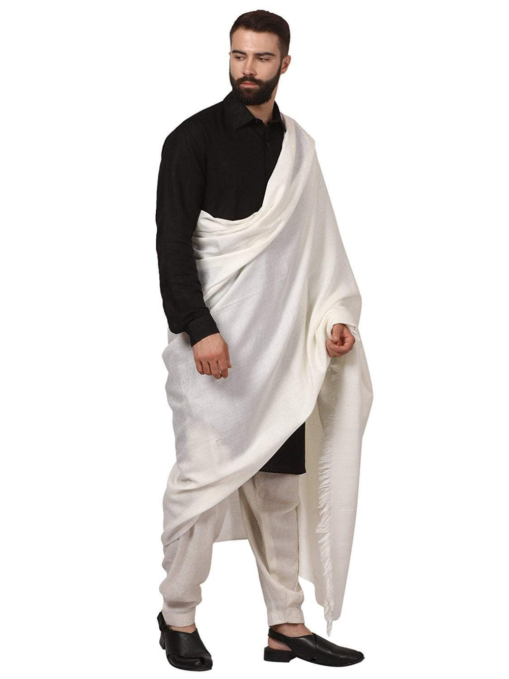 Pashtush India Shawl Pashtush Mens Fine Wool, Self Design, Full Size Mens, White